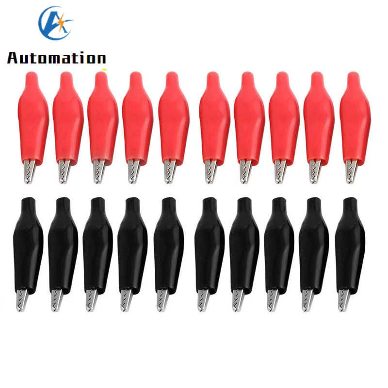 20 Pcs Crocodile Type Clip 28MM Black Red Blue Black Yellow Soft Plastic Coated Testing Probe Mini Alligator Test Clips